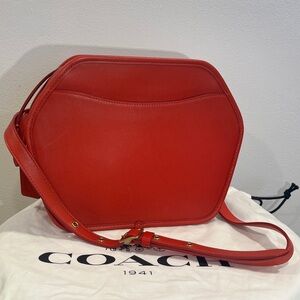 COACH 1941 Zip Geometric Glovetanned Leather Pouch Crossbody Red Bag